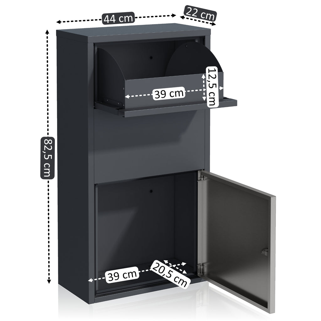 Mailbox with parcel compartment, RAL 7016 anthracite, powder-coated steel