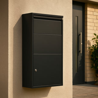 "Merkur" mailbox, including parcel compartment, powder-coated steel with stainless steel, RAL7016 anthracite