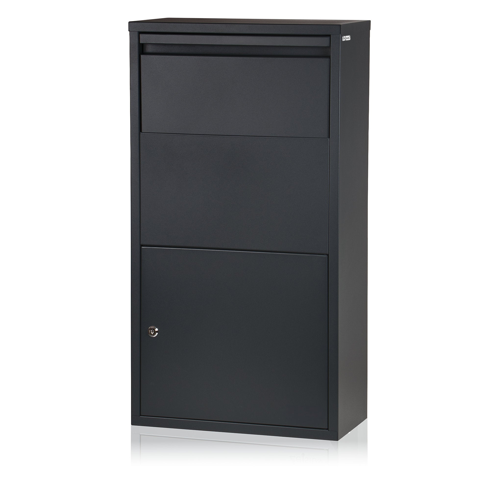 "Merkur" mailbox, including parcel compartment, powder-coated steel with stainless steel, RAL7016 anthracite