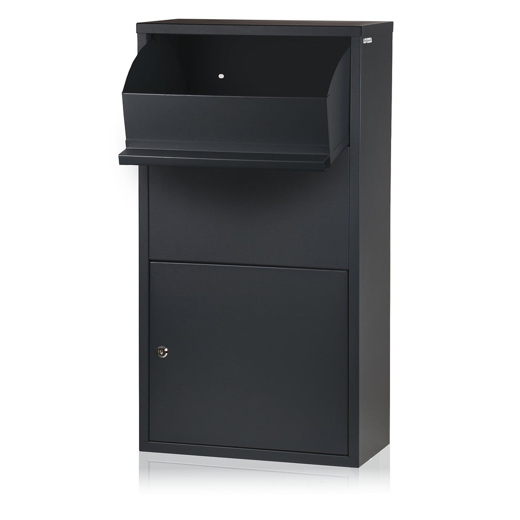 "Merkur" mailbox, including parcel compartment, powder-coated steel with stainless steel, RAL7016 anthracite