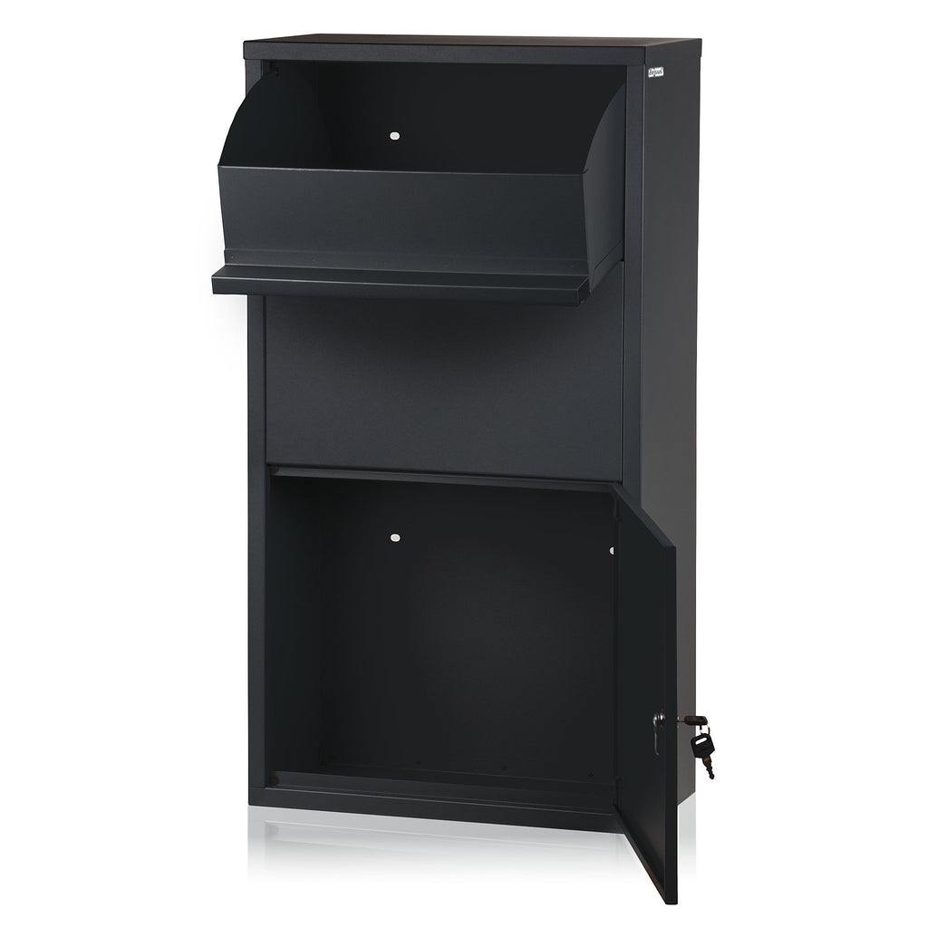 "Merkur" mailbox, including parcel compartment, powder-coated steel with stainless steel, RAL7016 anthracite