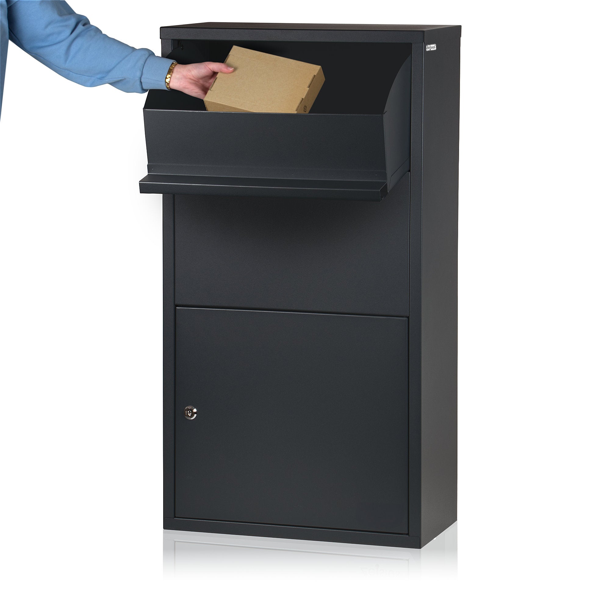 "Merkur" mailbox, including parcel compartment, powder-coated steel with stainless steel, RAL7016 anthracite
