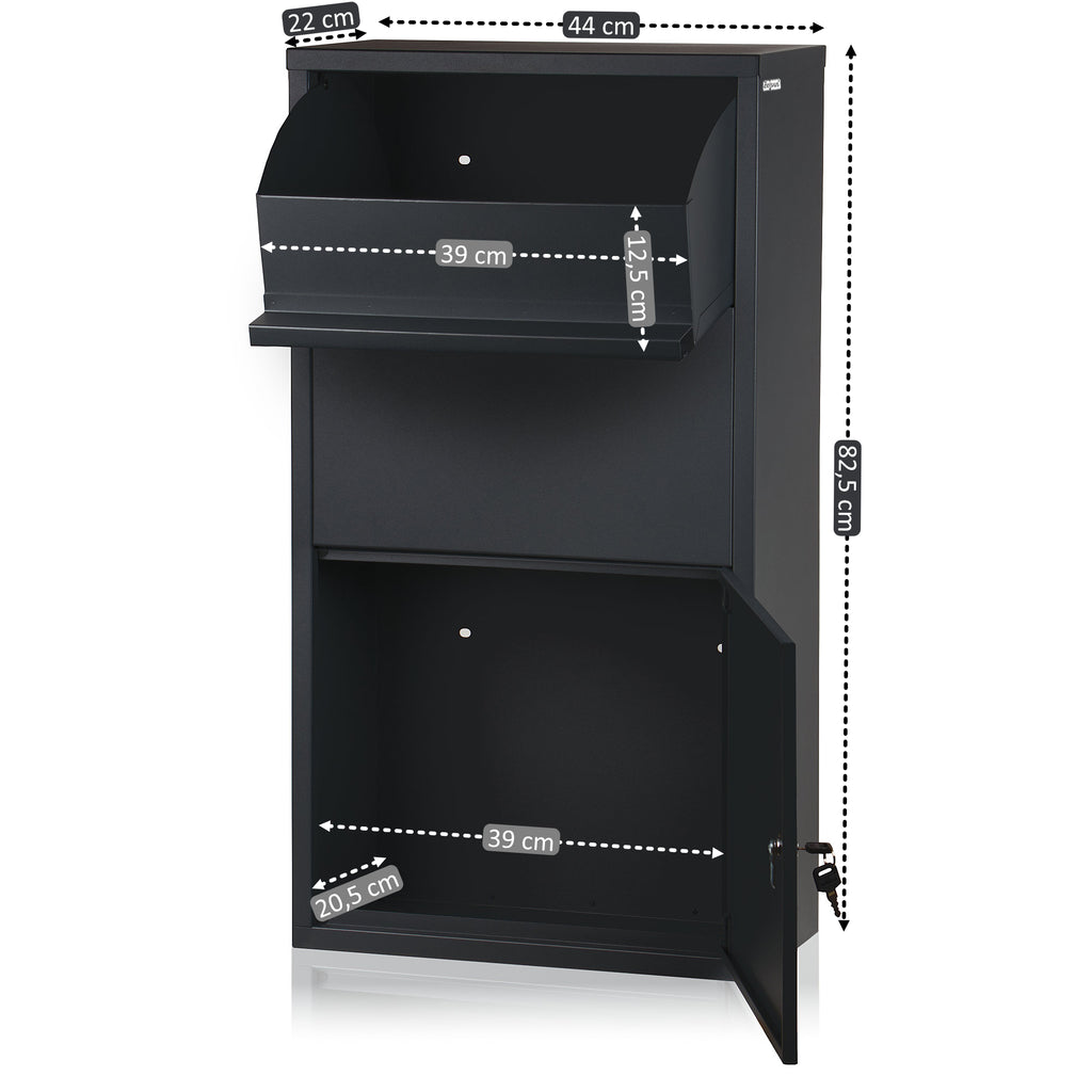 "Merkur" mailbox, including parcel compartment, powder-coated steel with stainless steel, RAL7016 anthracite