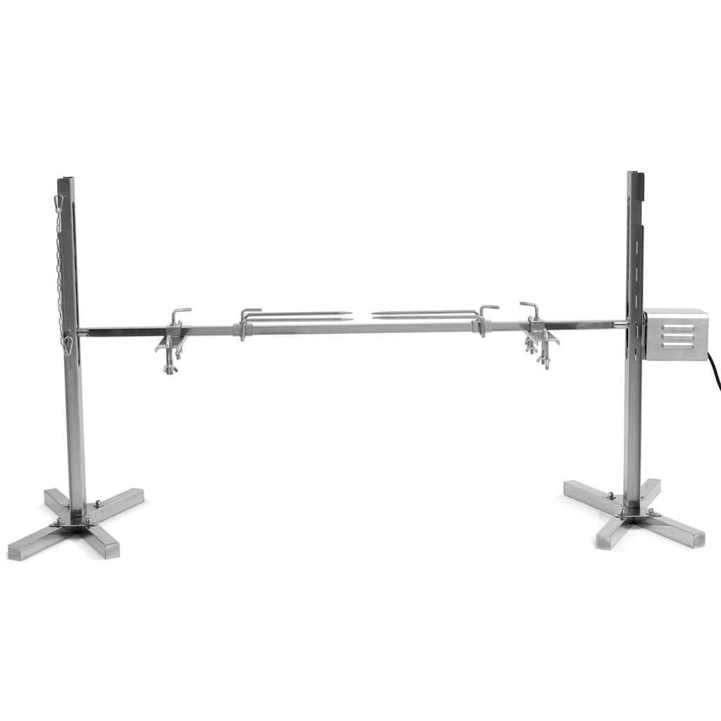 Suckling pig grill including motor, height adjustable