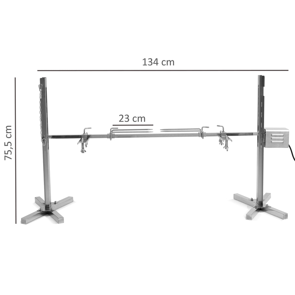 Suckling pig grill including motor, height adjustable