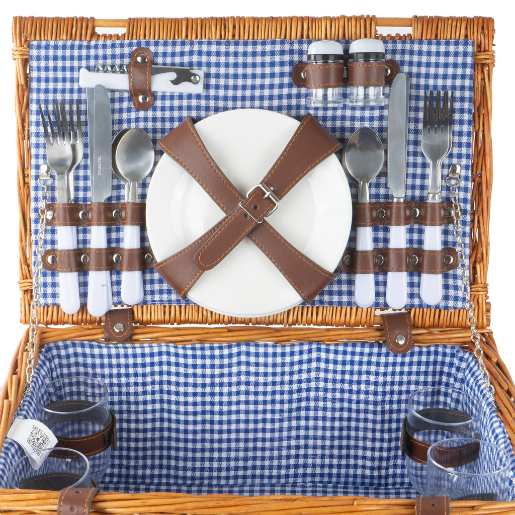 Panier de pique-nique comprenant un service de table de 29 pièces pour 4 personnes