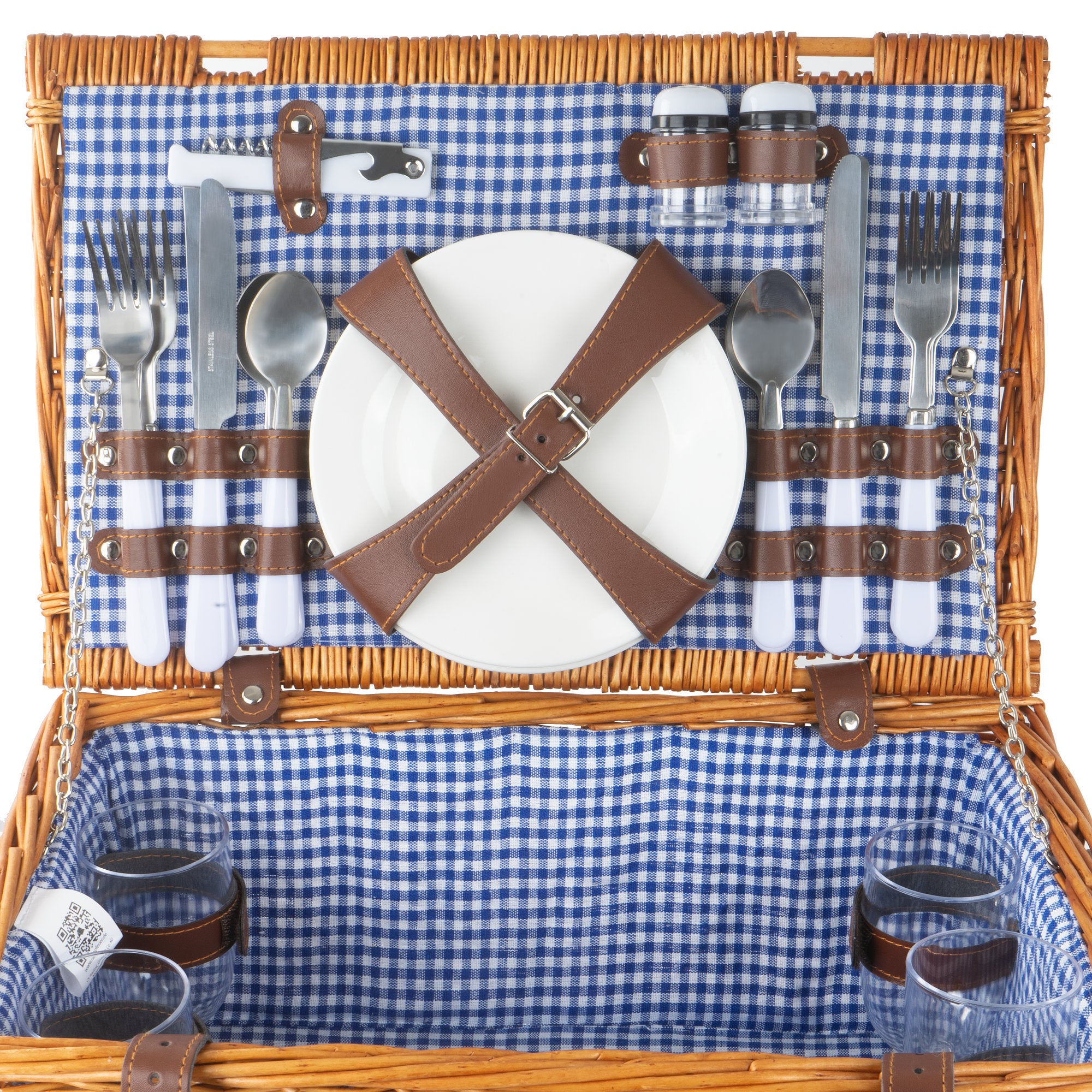 Panier de pique-nique comprenant un service de table de 29 pièces pour 4 personnes