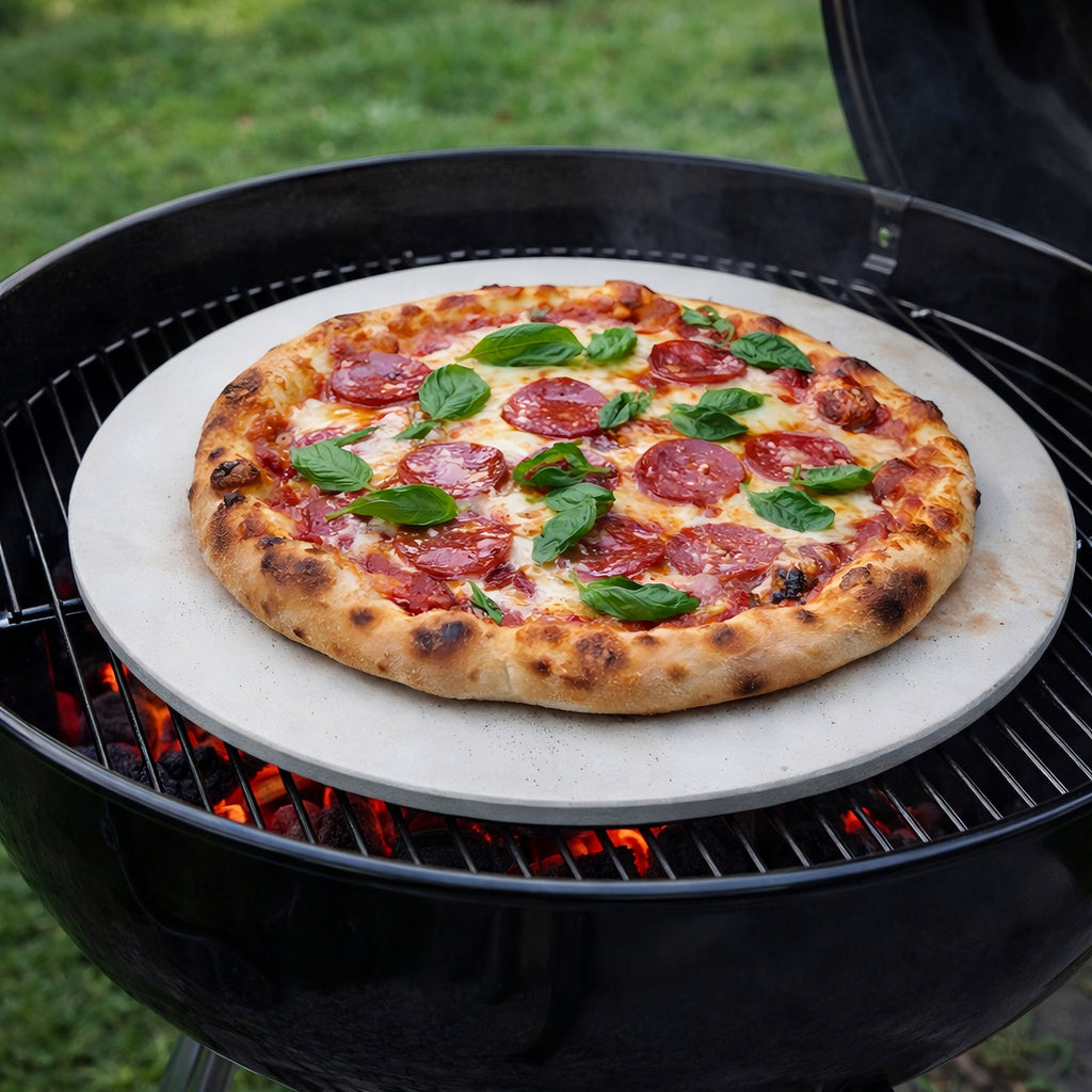 Pierre à pizza, Ø 38 cm, pierre à pizza pour barbecue à charbon