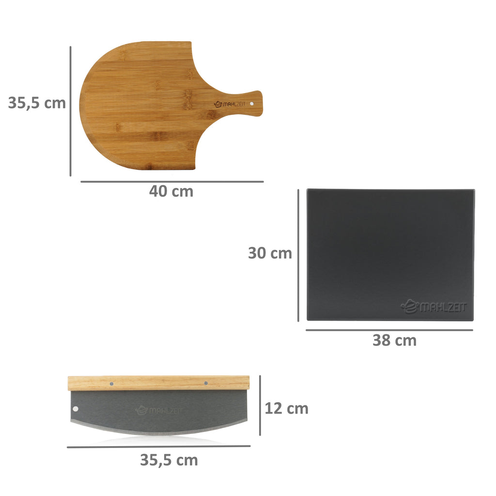Pizza Set, 3-teiliges, 38 x 30 cm Pizzastein, inkl. Schaufel und Messer