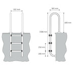 Échelle de piscine à 3 marches, en acier inoxydable, 50,2 x 36,5 x 158 cm, avec revêtement antidérapant.