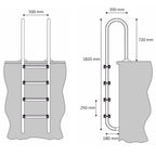 Échelle de piscine à 4 marches, en acier inoxydable, 50,2 x 36,5 x 183 cm, avec revêtement antidérapant.
