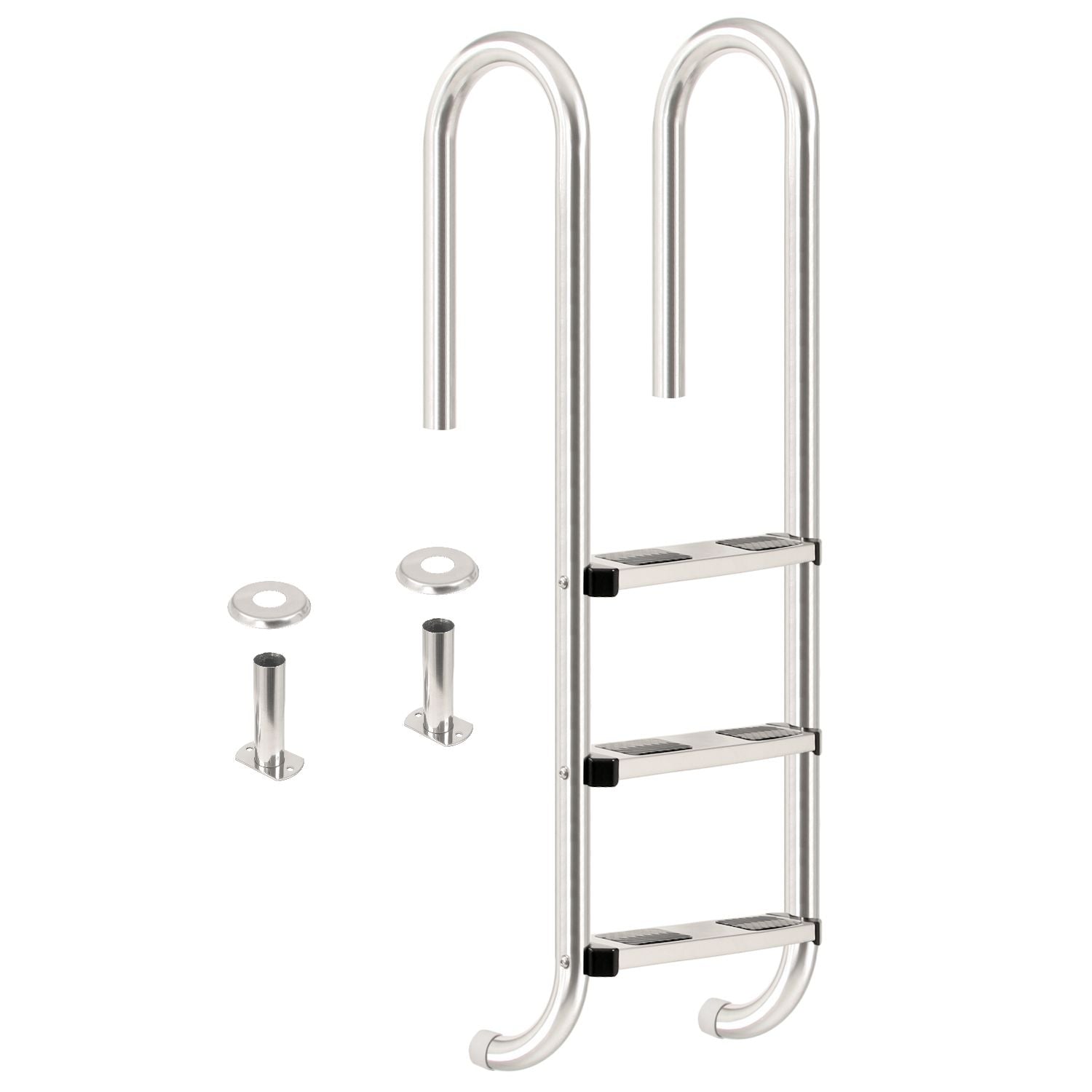 Échelle de piscine à 3 marches, en acier inoxydable, 50 x 26,5 x 132 cm, avec revêtement antidérapant.