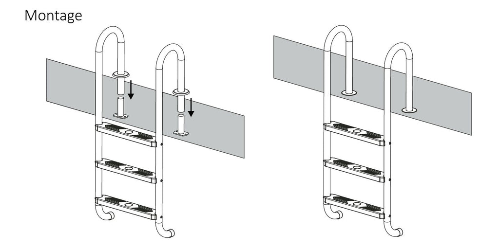 Pool ladder, 3 steps, stainless steel, 50 x 26.5 x 132 cm, including anti-slip surface
