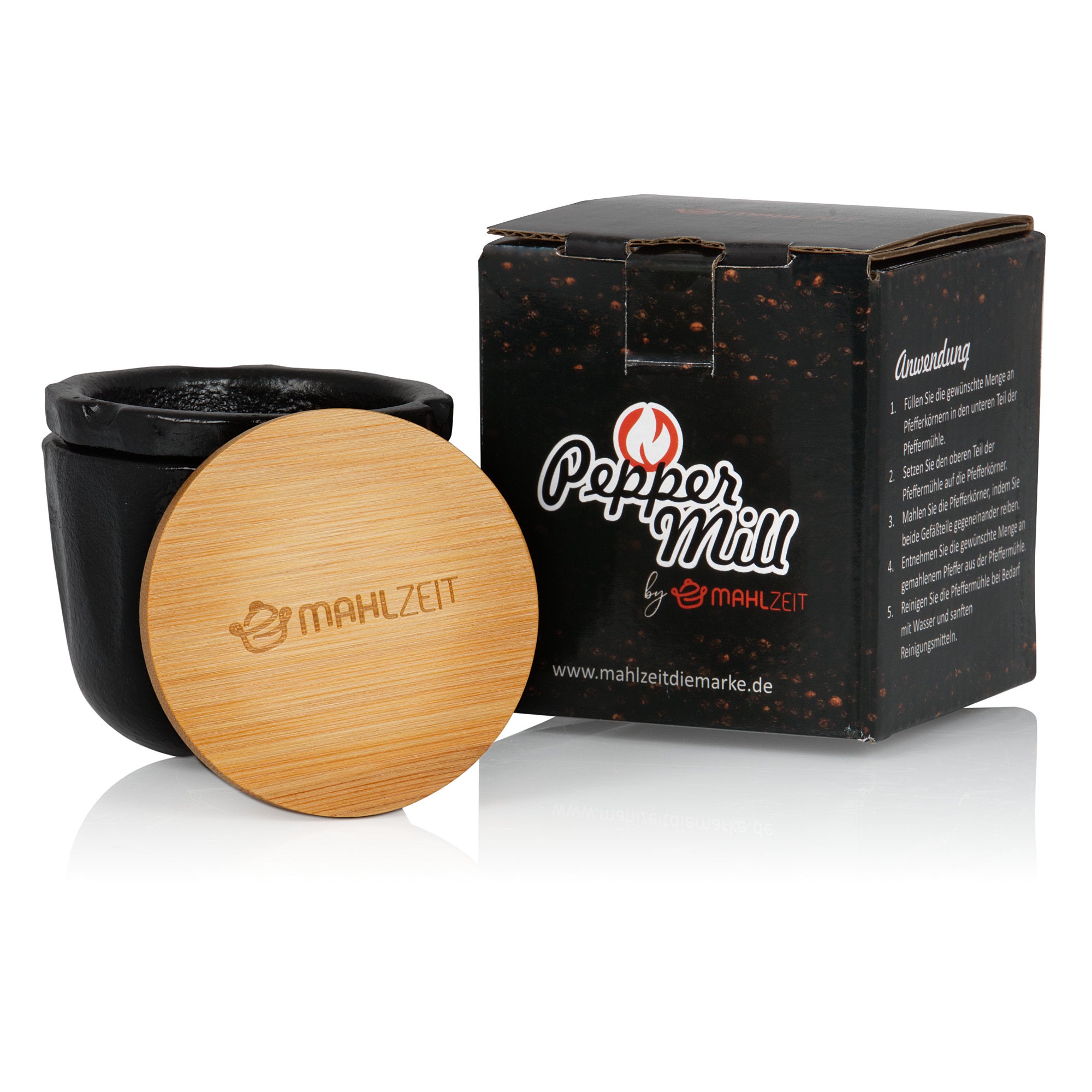 Moulin à poivre « Peppermill », Ø 7,5 x (H) 8 cm, en fonte, avec couvercle en bambou