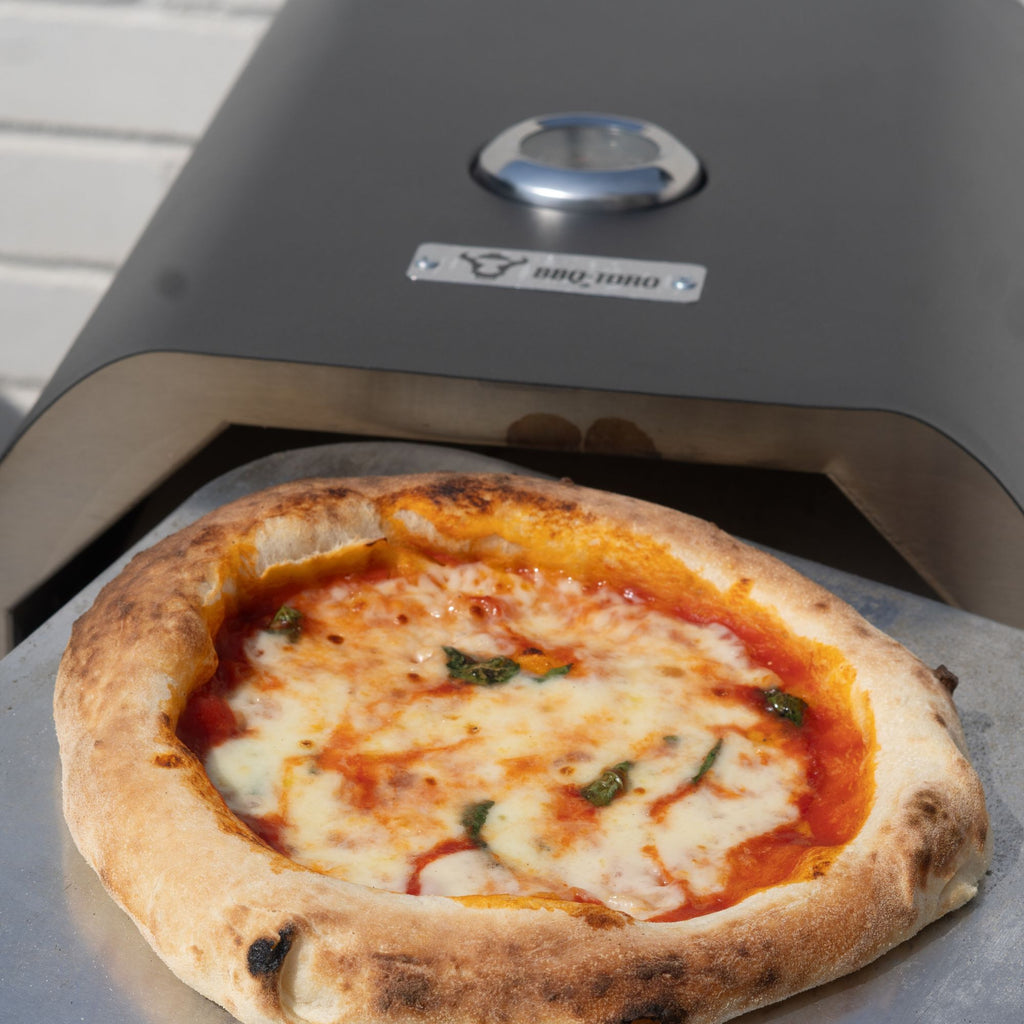 Gas pizza oven, including thermometer