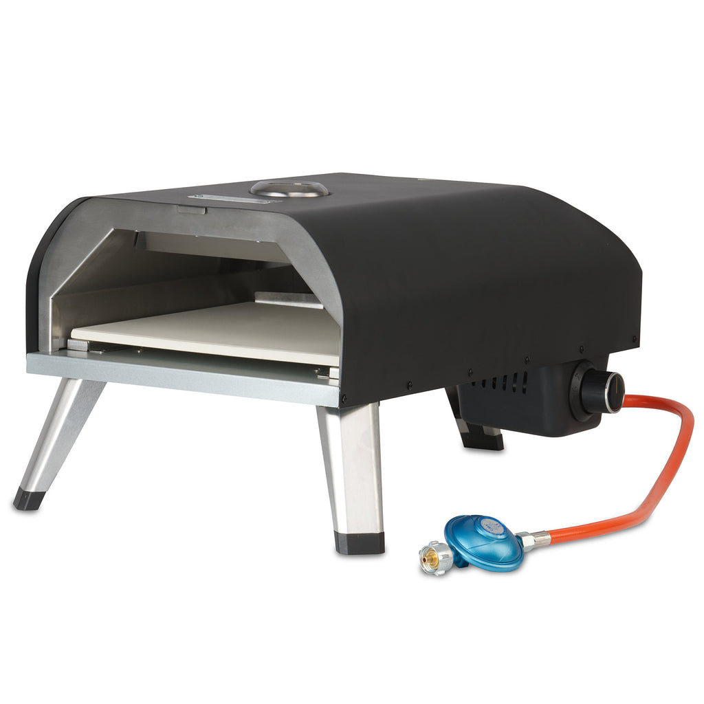 Gas pizza oven, including thermometer