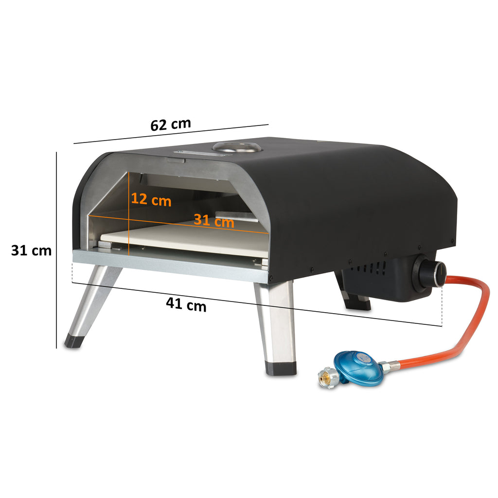 Gas pizza oven, including thermometer