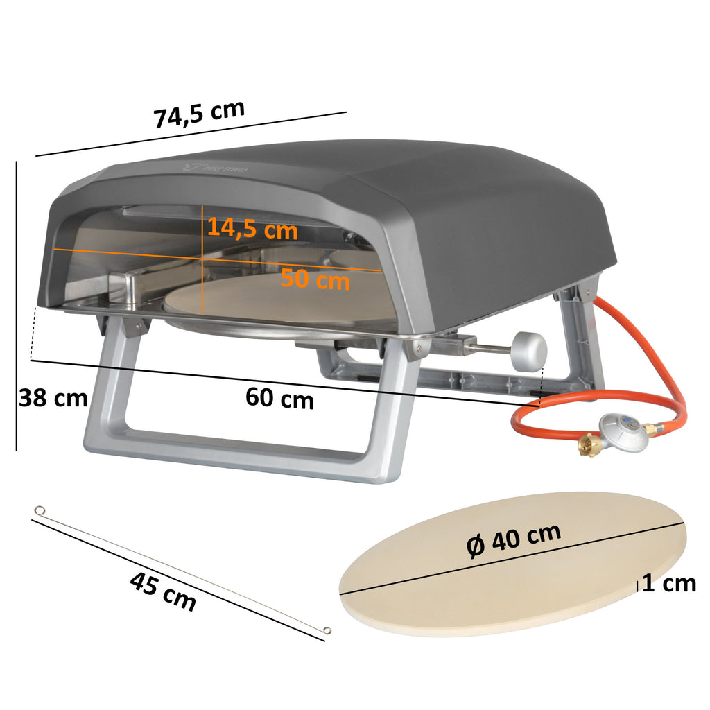 Four à pizza à gaz, avec plateau tournant.