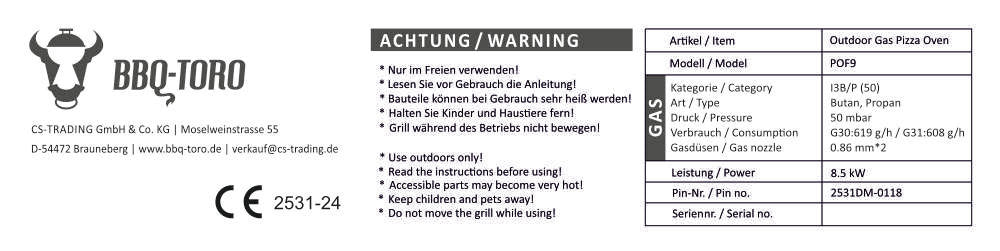 Four à pizza à gaz, avec plateau tournant.