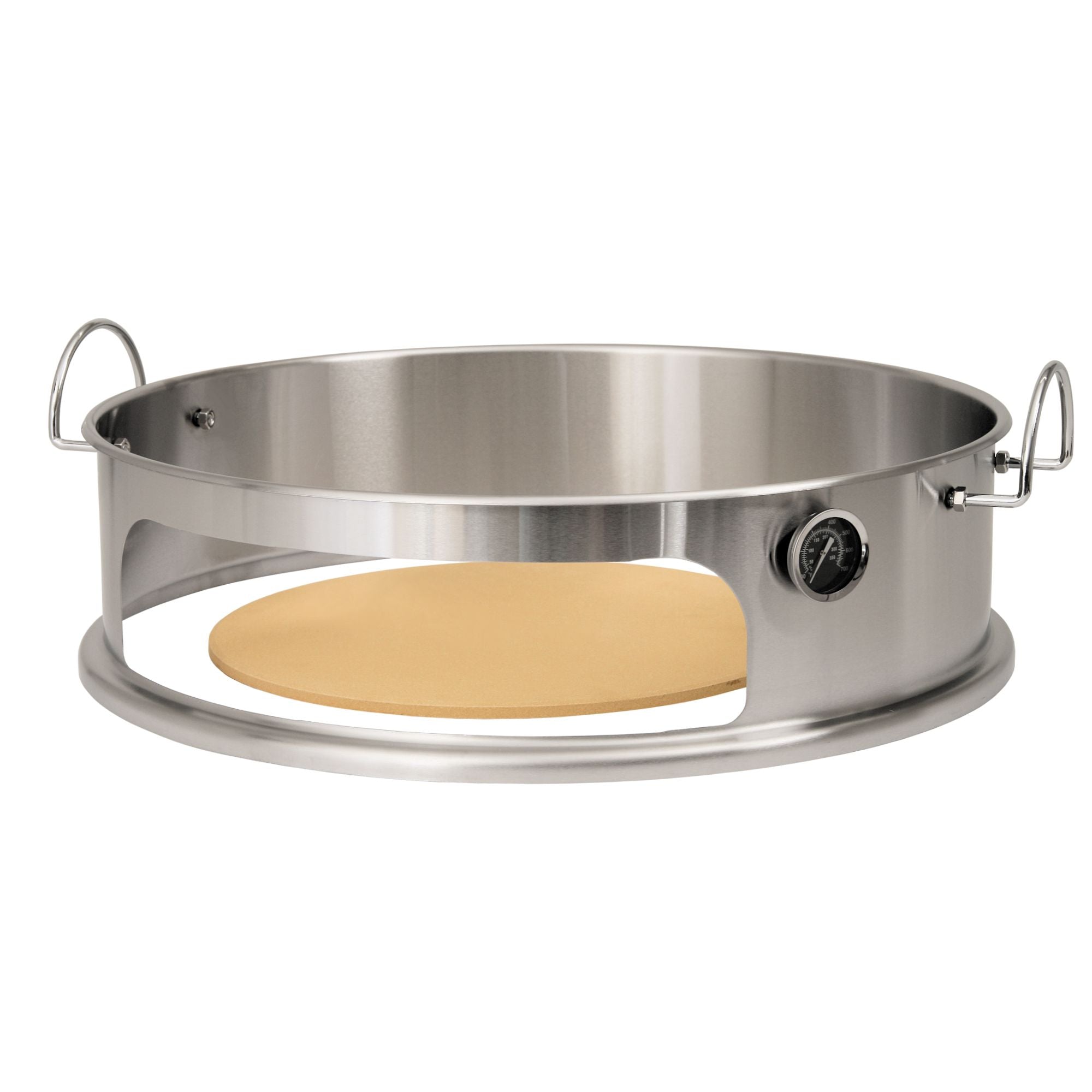 Élément à pizza, Ø 57 cm, en acier inoxydable, comprenant une pelle à pizza, une pierre à pizza et un thermomètre.