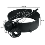 Ensemble de brochettes pour barbecue à charbon de bois de Ø 47 cm, comprenant le corps du barbecue, les brochettes, le moteur et les fourchettes à viande.