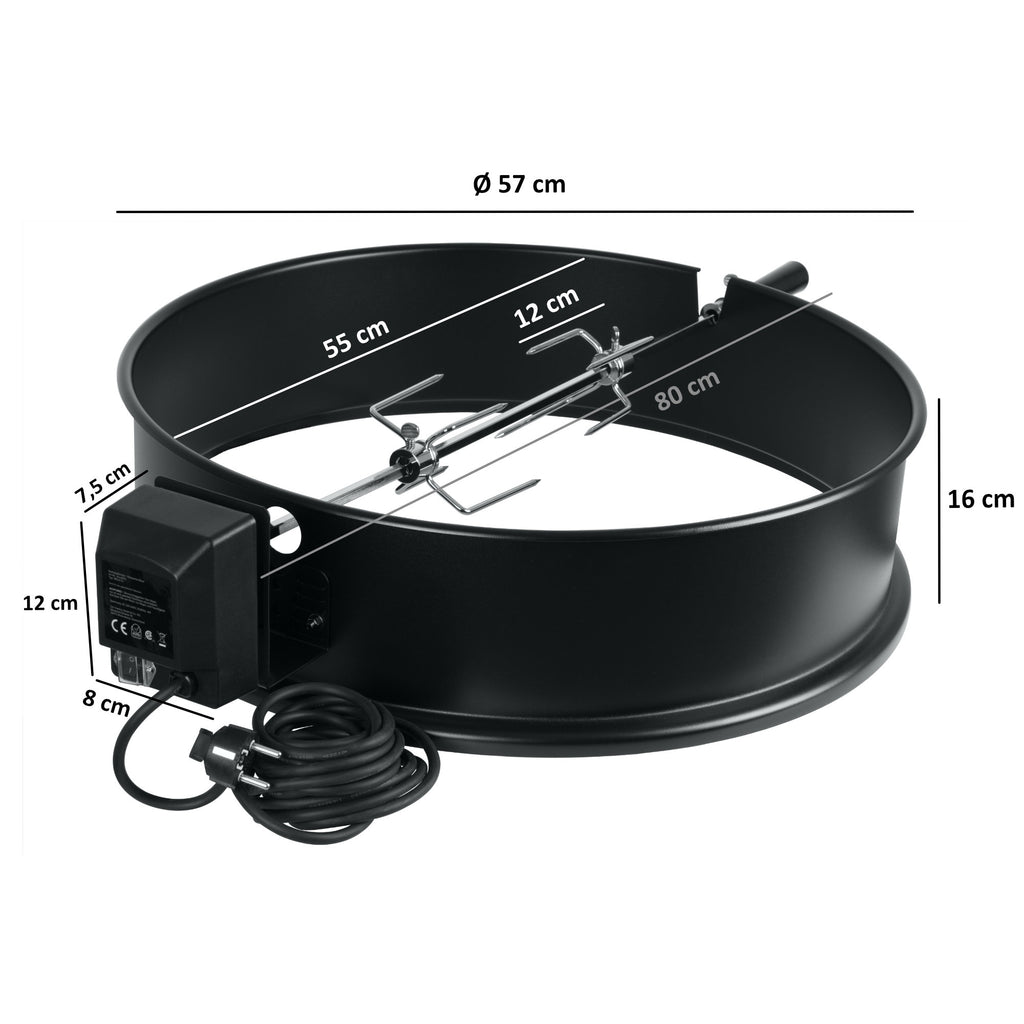 Grill skewer set, for Ø 57 cm kettle grill, including grill body, skewer, motor and meat forks