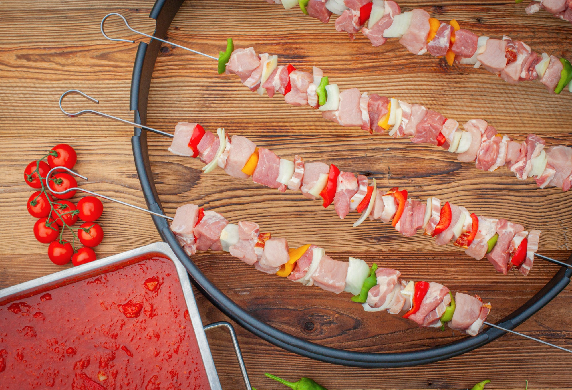 Grill skewer set, for Ø 57 cm kettle grill, 5 skewers with attachment