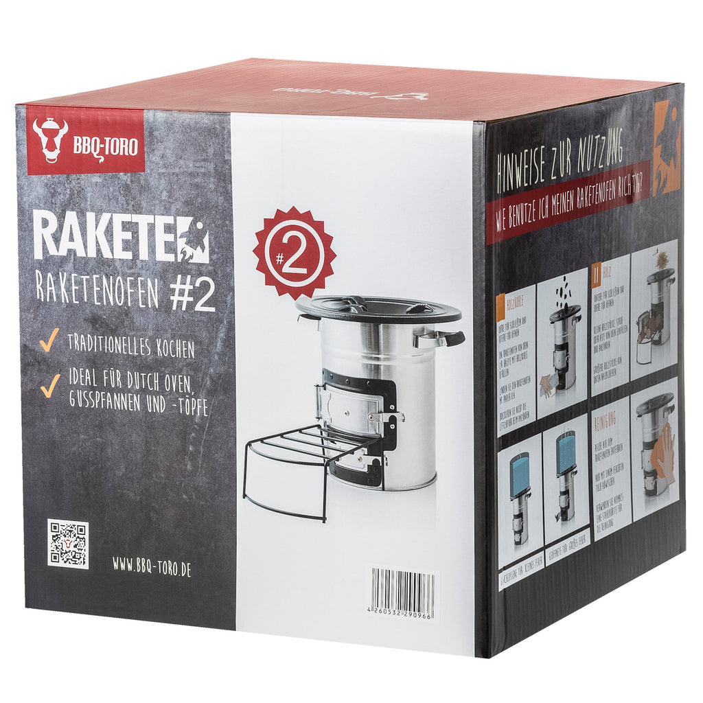 Réchaud à fusée « RAKETE #2 », en acier inoxydable, pour cocotte en fonte.