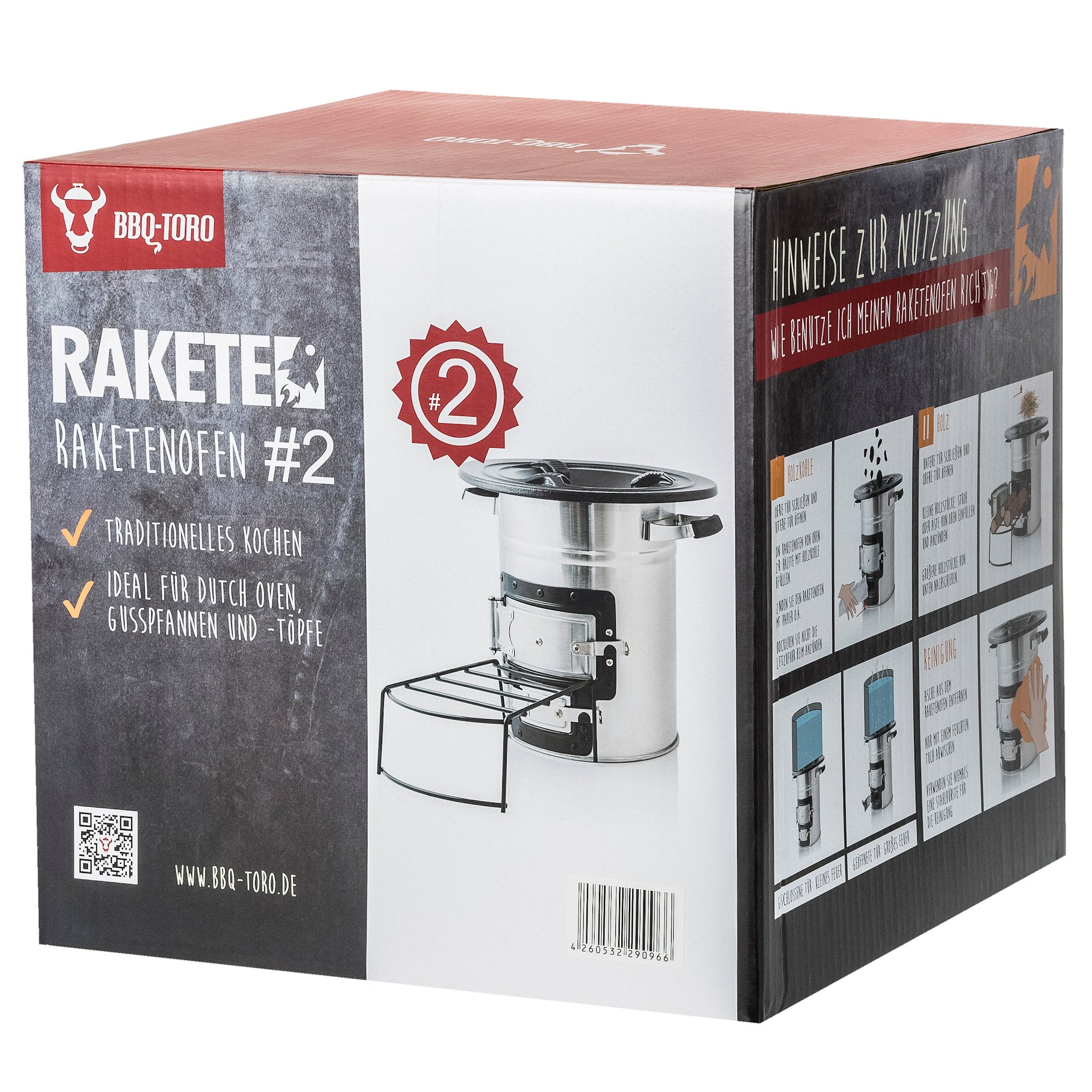 Réchaud à fusée « RAKETE #2 », en acier inoxydable, pour cocotte en fonte.