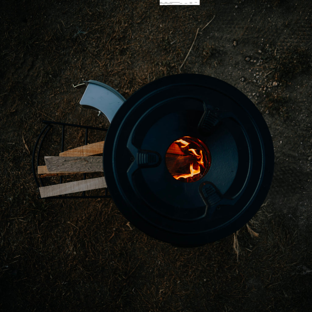 Réchaud à fusée « RAKETE #2 », en acier inoxydable, pour cocotte en fonte.