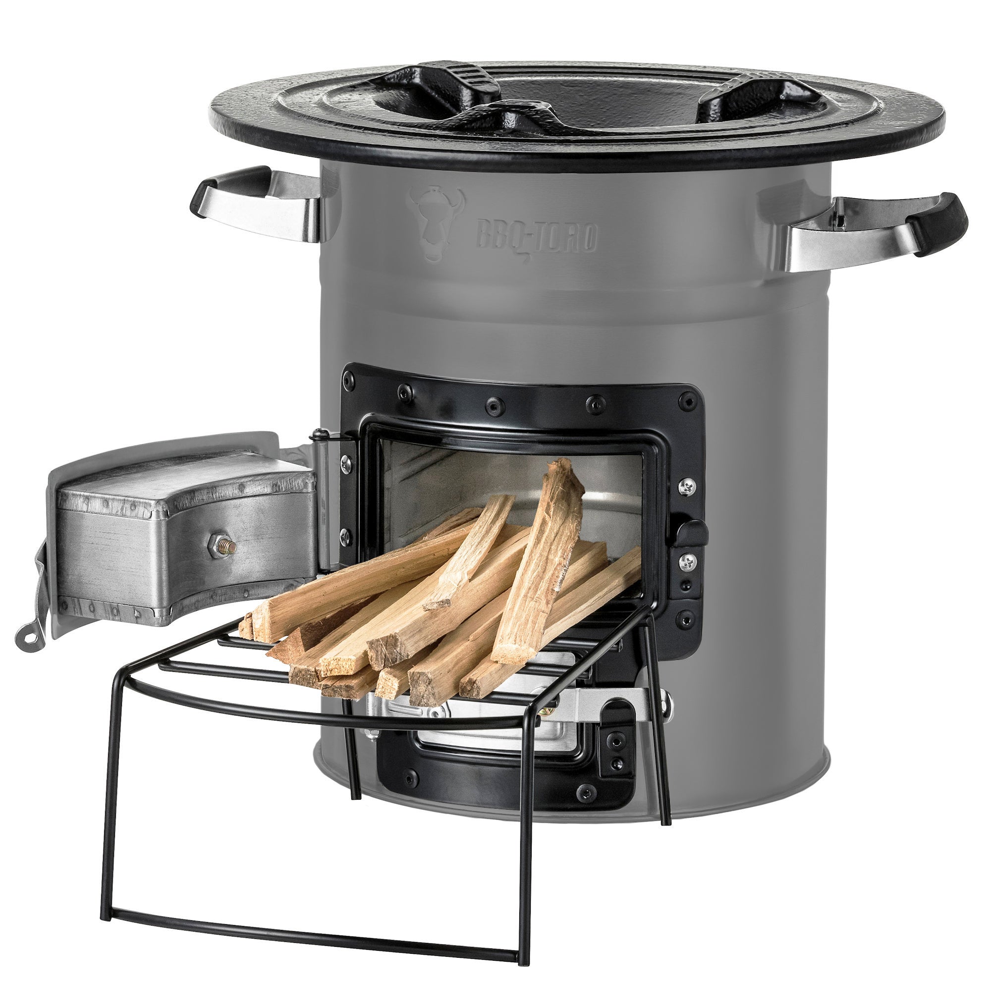 Réchaud à fusée « RAKETE #2 », en acier inoxydable, pour cocotte en fonte.