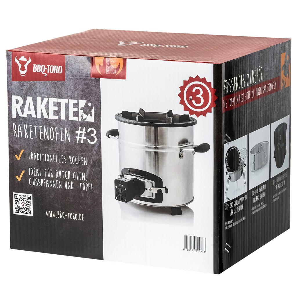 Raketenofen "RAKETE #3", Edelstahl, Rocket Stove inkl. USB Kabel und Stecker