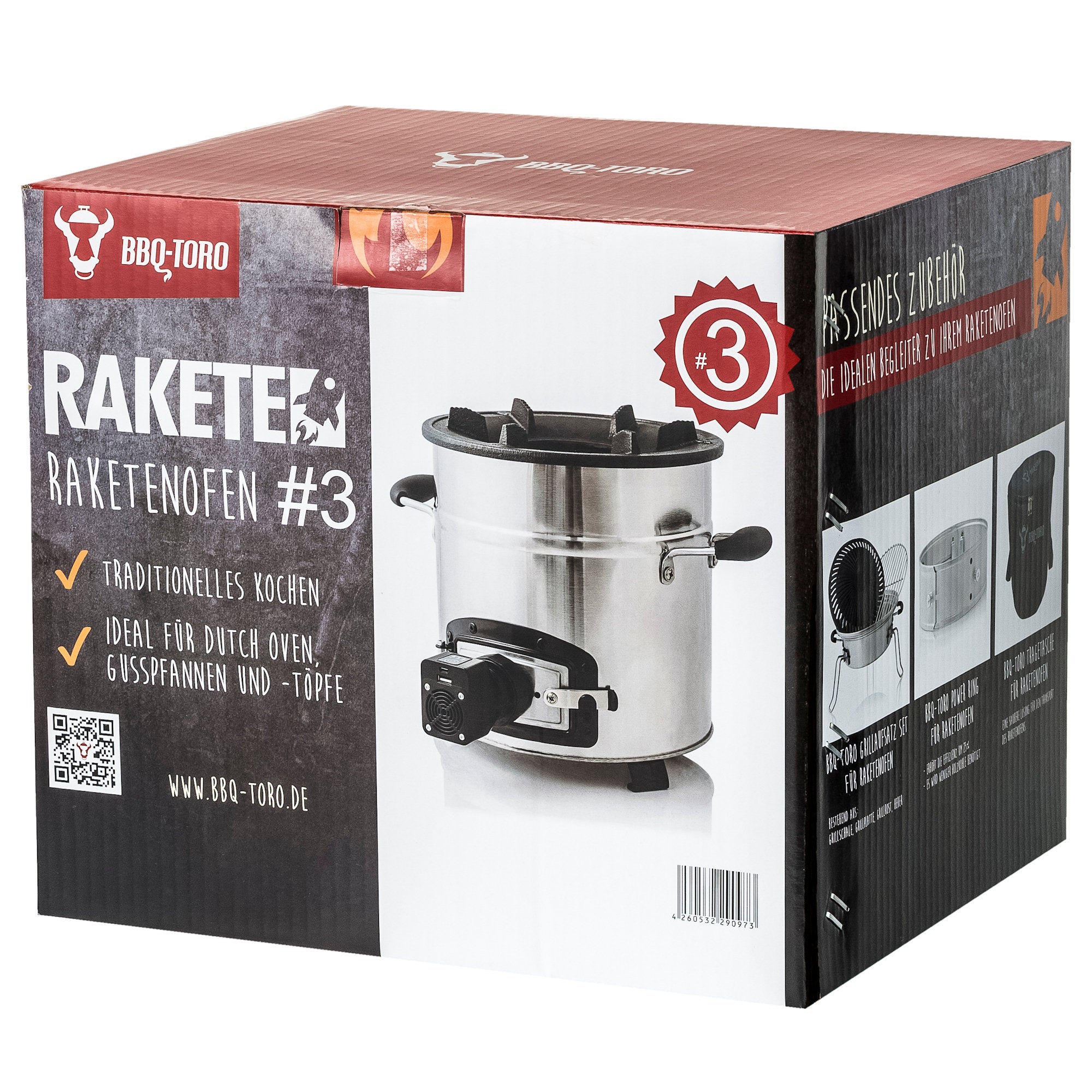 Raketenofen "RAKETE #3", Edelstahl, Rocket Stove inkl. USB Kabel und Stecker