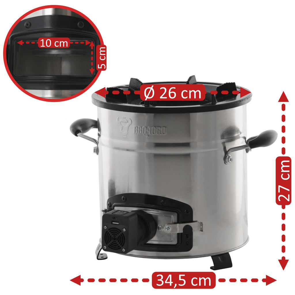 Raketenofen "RAKETE #3", Edelstahl, Rocket Stove inkl. USB Kabel und Stecker