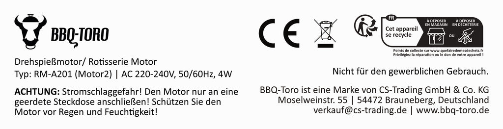 Grillmotor für Grillspieß, 220 - 240V, Edelstahl, Belastbar bis 10 kg