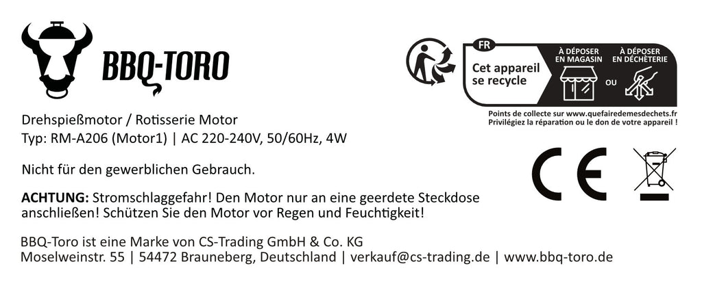 Grillmotor für Grillspieß, 220 - 240V, Edelstahl, Belastbar bis 4 kg