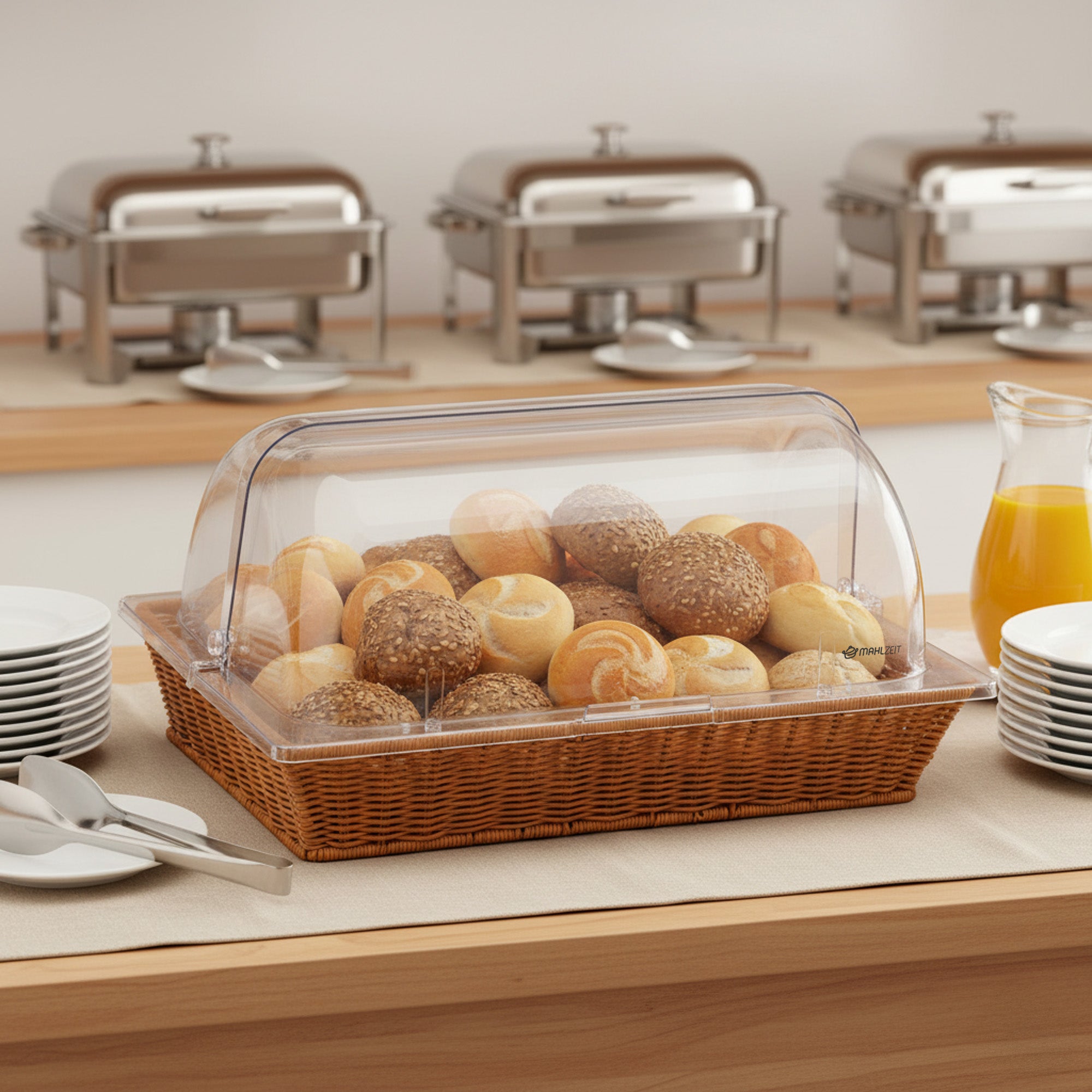 Rattan bread basket, 53.5 x 33 x 25 cm, including roll-top lid