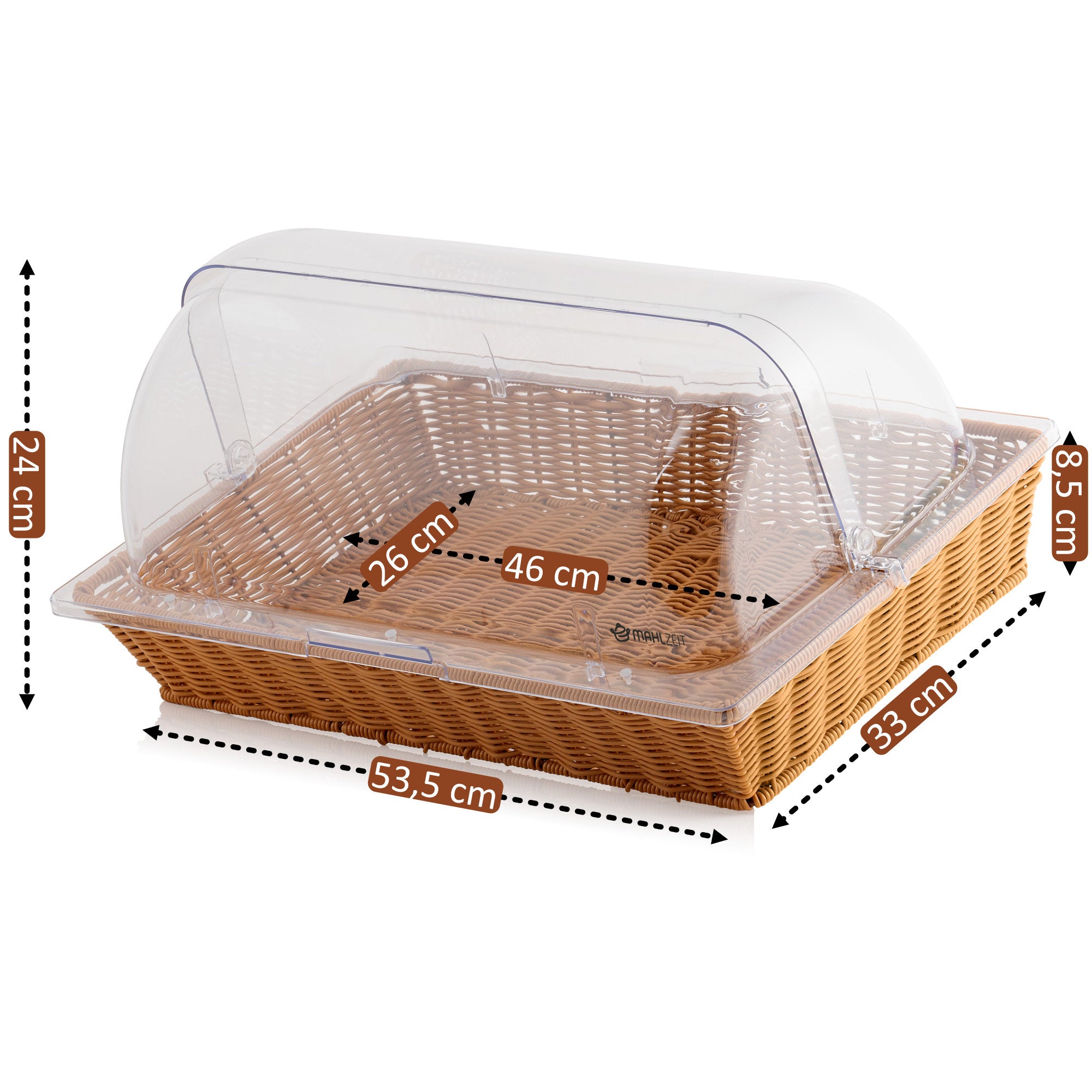 Rattan bread basket, 53.5 x 33 x 25 cm, including roll-top lid