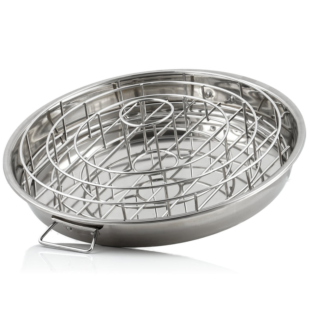 3-In-1 Rippchen und Hähnchenkeulen Halter, Edelstahl, inkl. Auffangschale