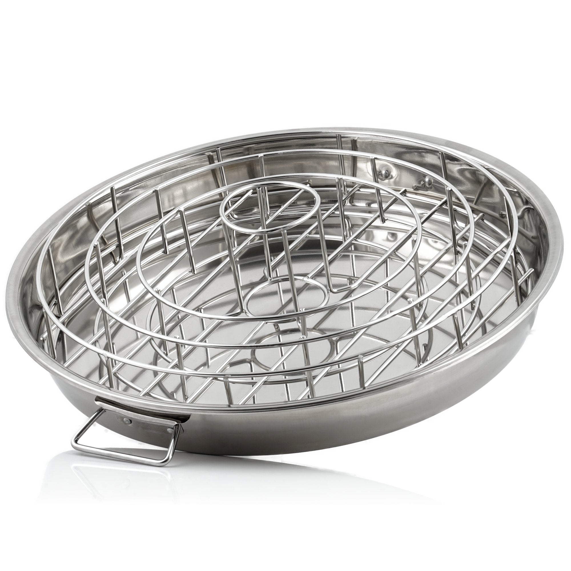 Support 3 en 1 pour côtes levées et cuisses de poulet, en acier inoxydable, avec bac récupérateur de jus