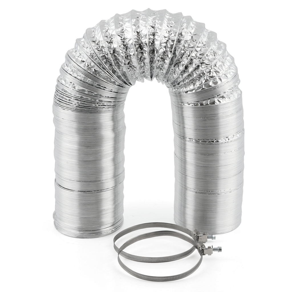 Tuyau flexible en aluminium, 10 m x Ø 100 mm, résistant à la température, avec 2 colliers de serrage inclus.