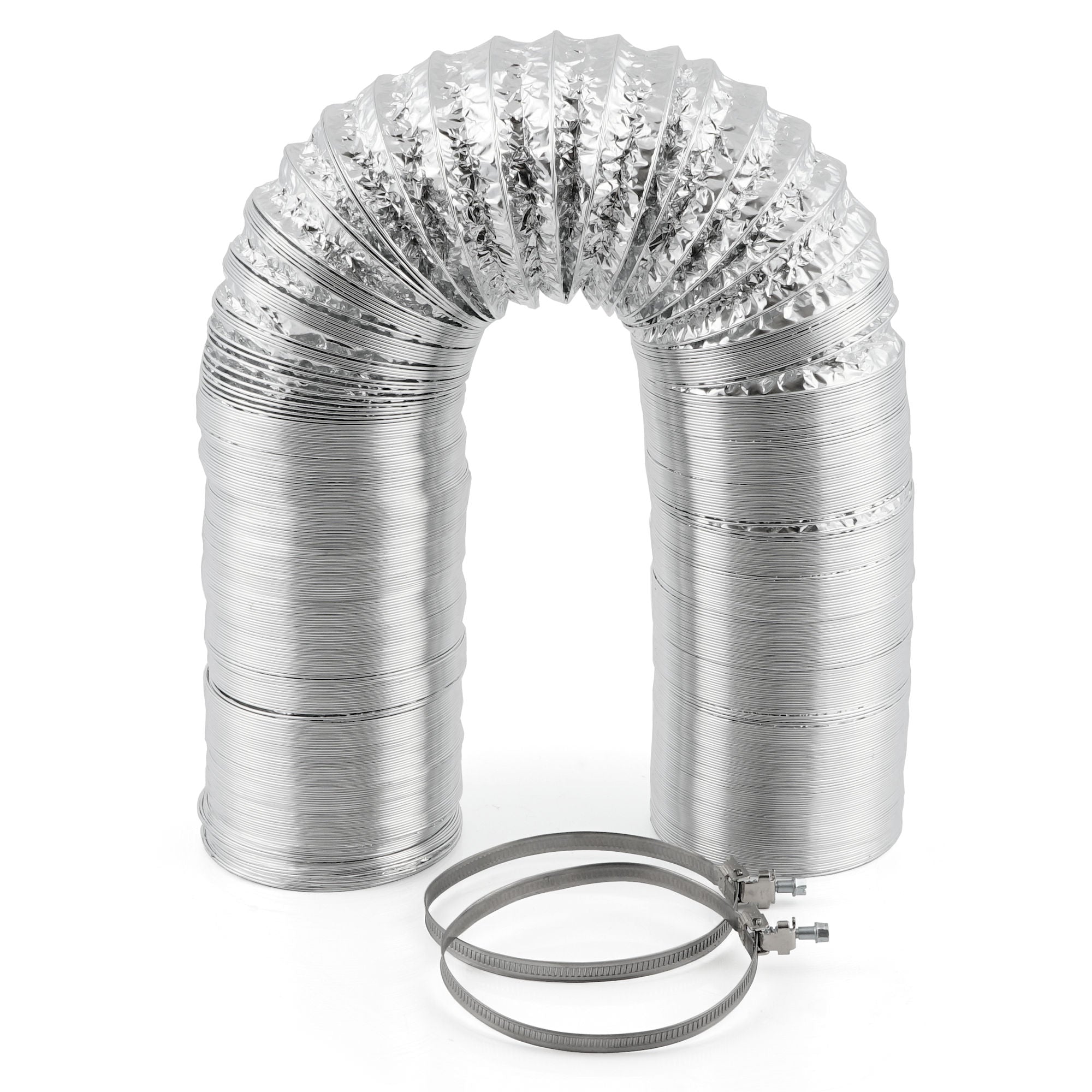 Tuyau flexible en aluminium, 10 m x Ø 100 mm, résistant à la température, avec 2 colliers de serrage inclus.