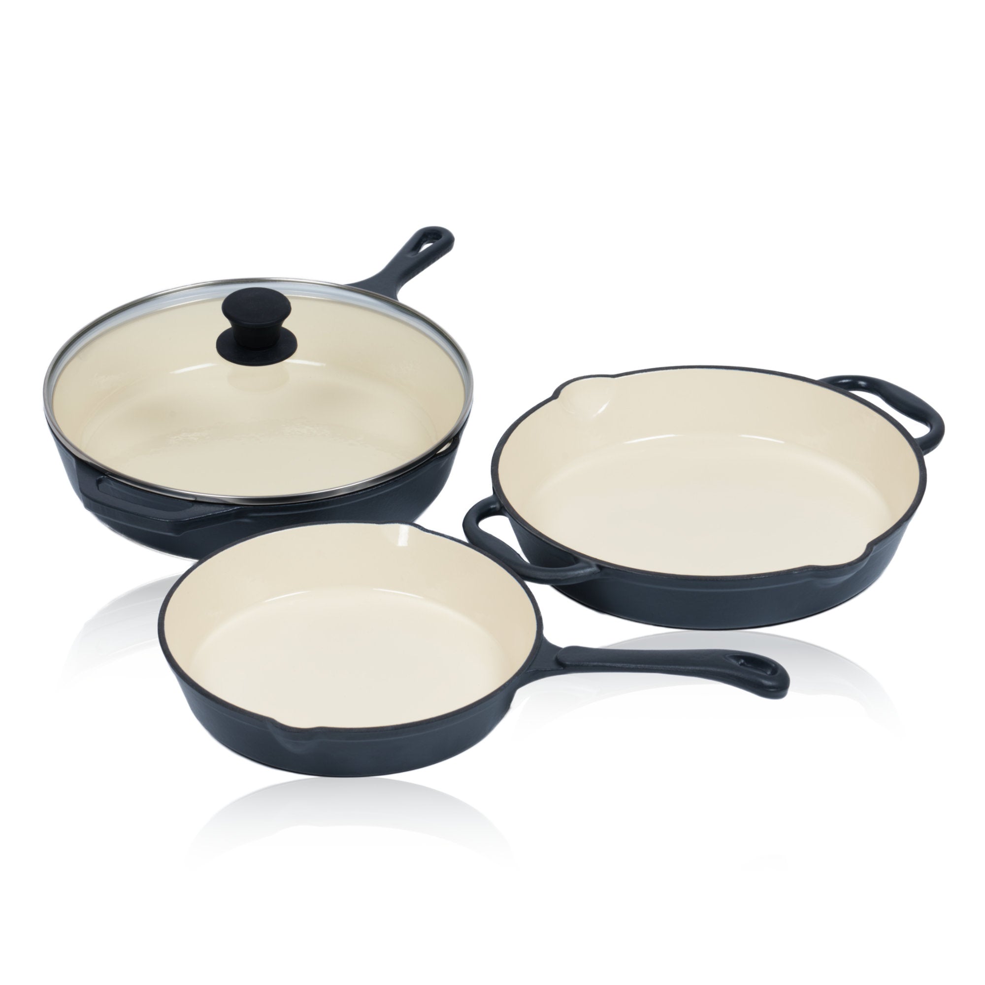 3-piece cast iron enamelled frying pan set