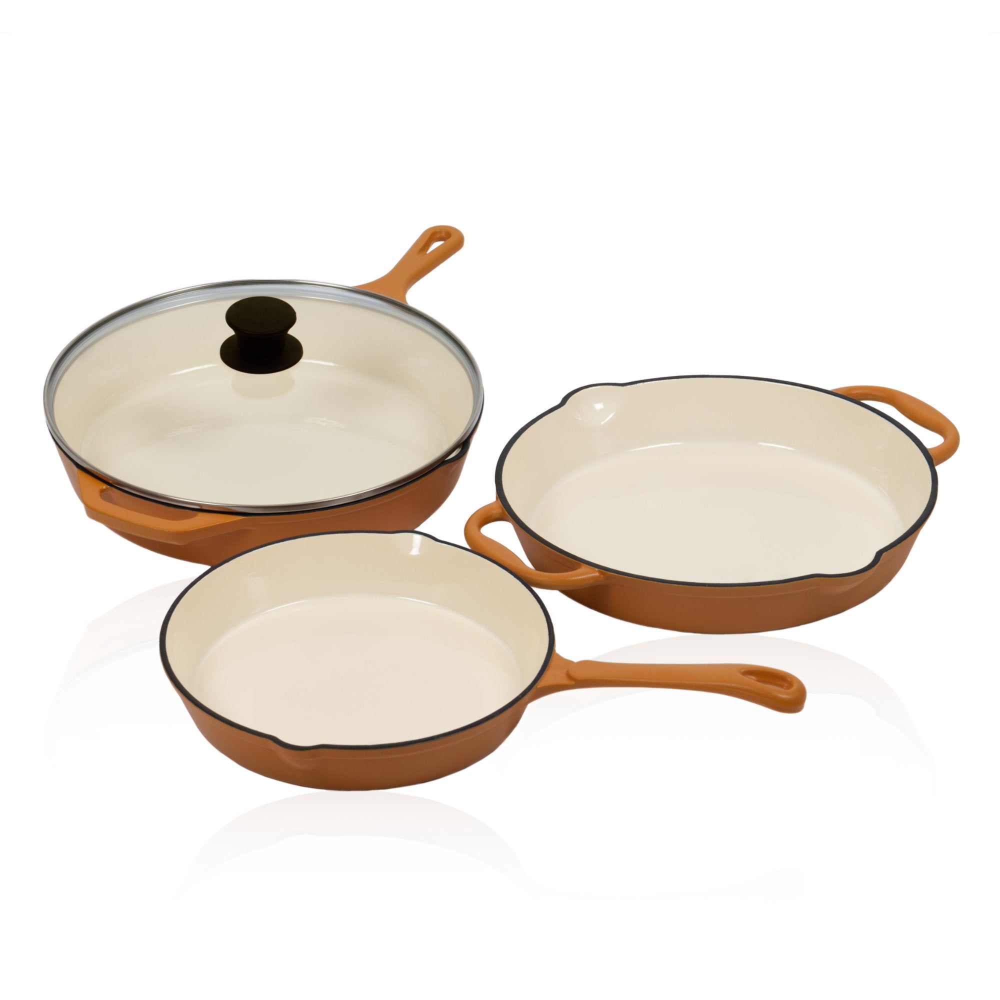 3-piece cast iron enamelled frying pan set