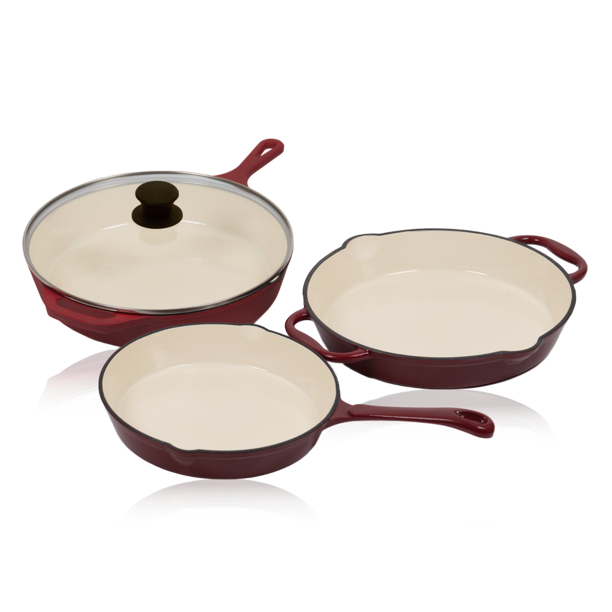3-piece cast iron enamelled frying pan set