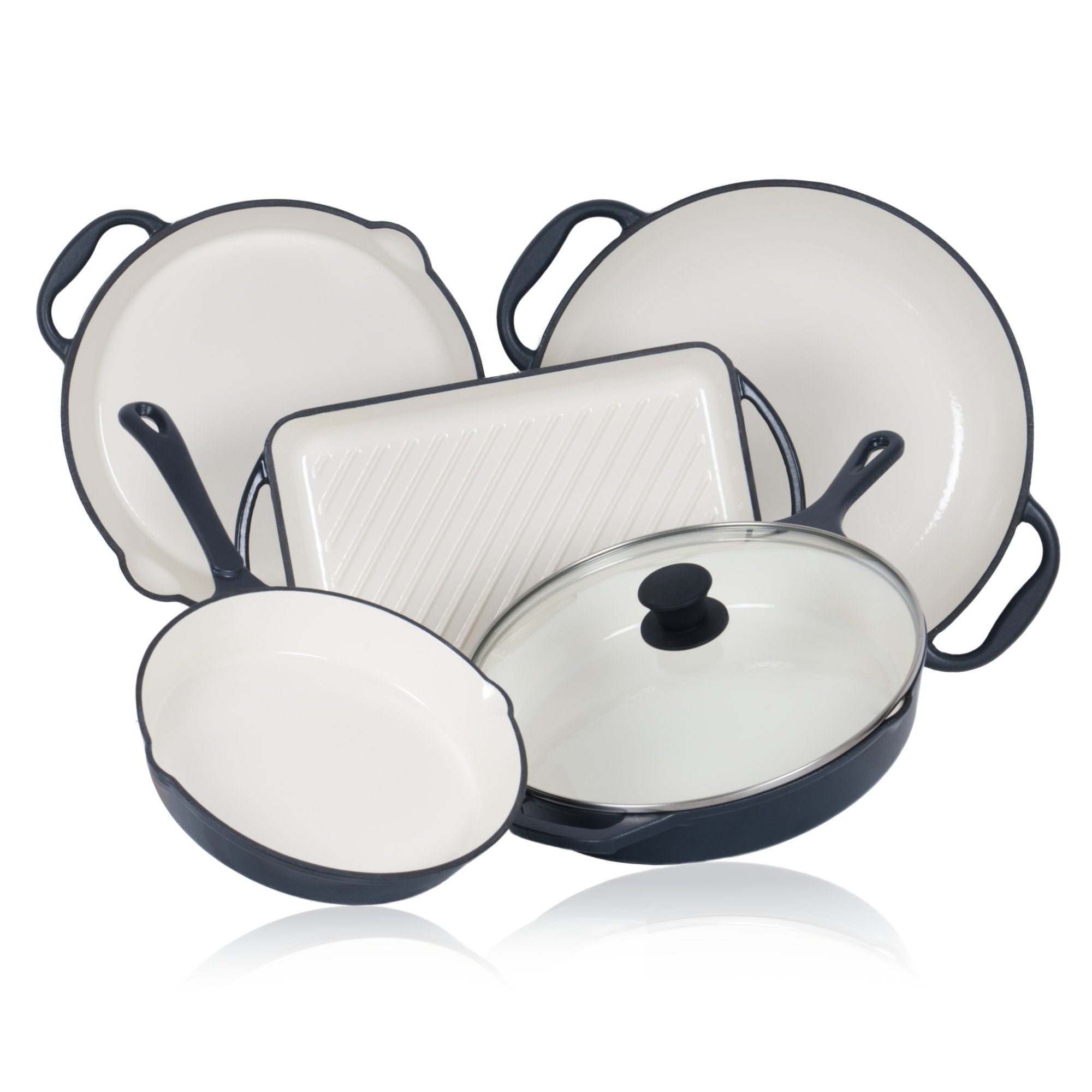 5-piece cast iron enamelled frying pan set
