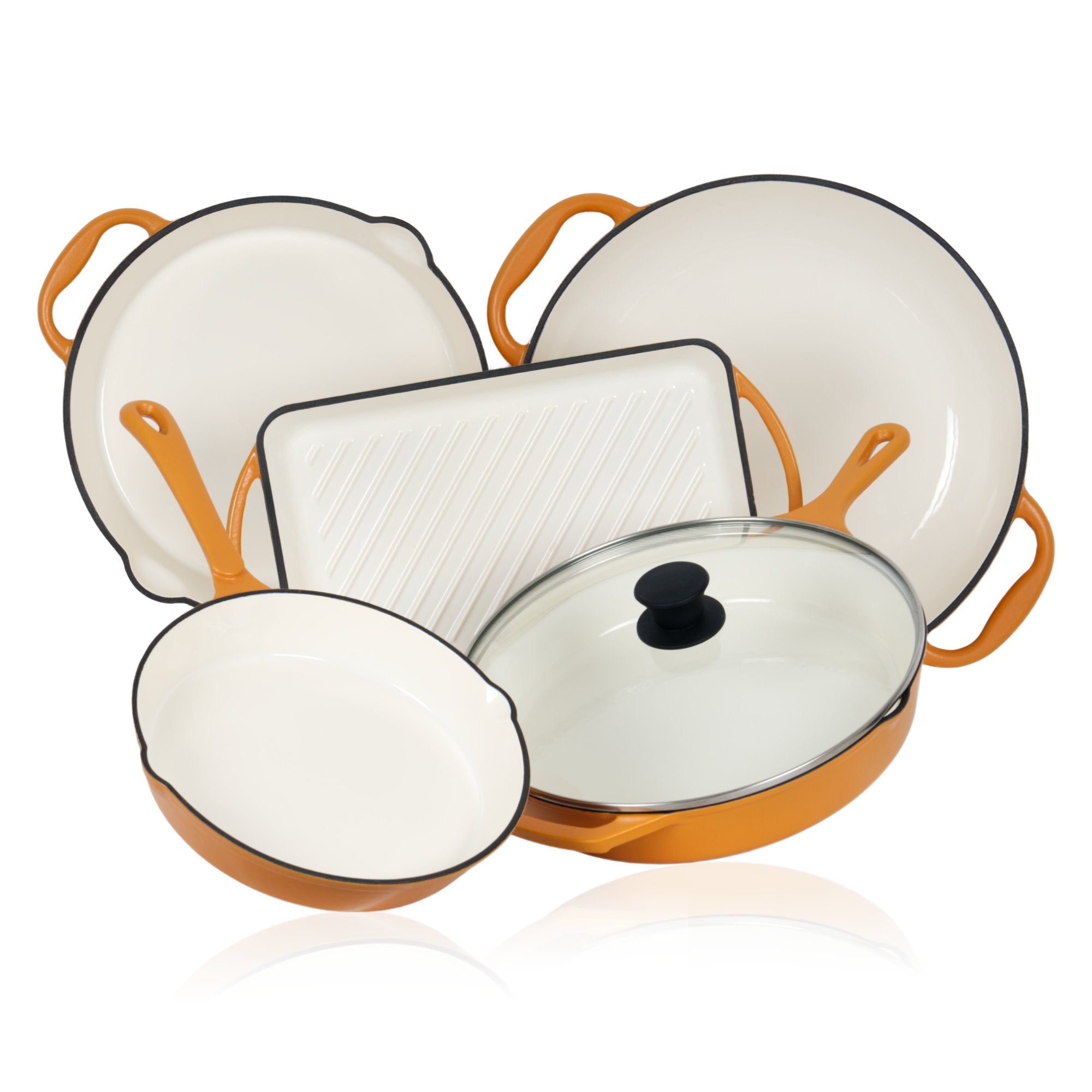 5-piece cast iron enamelled frying pan set