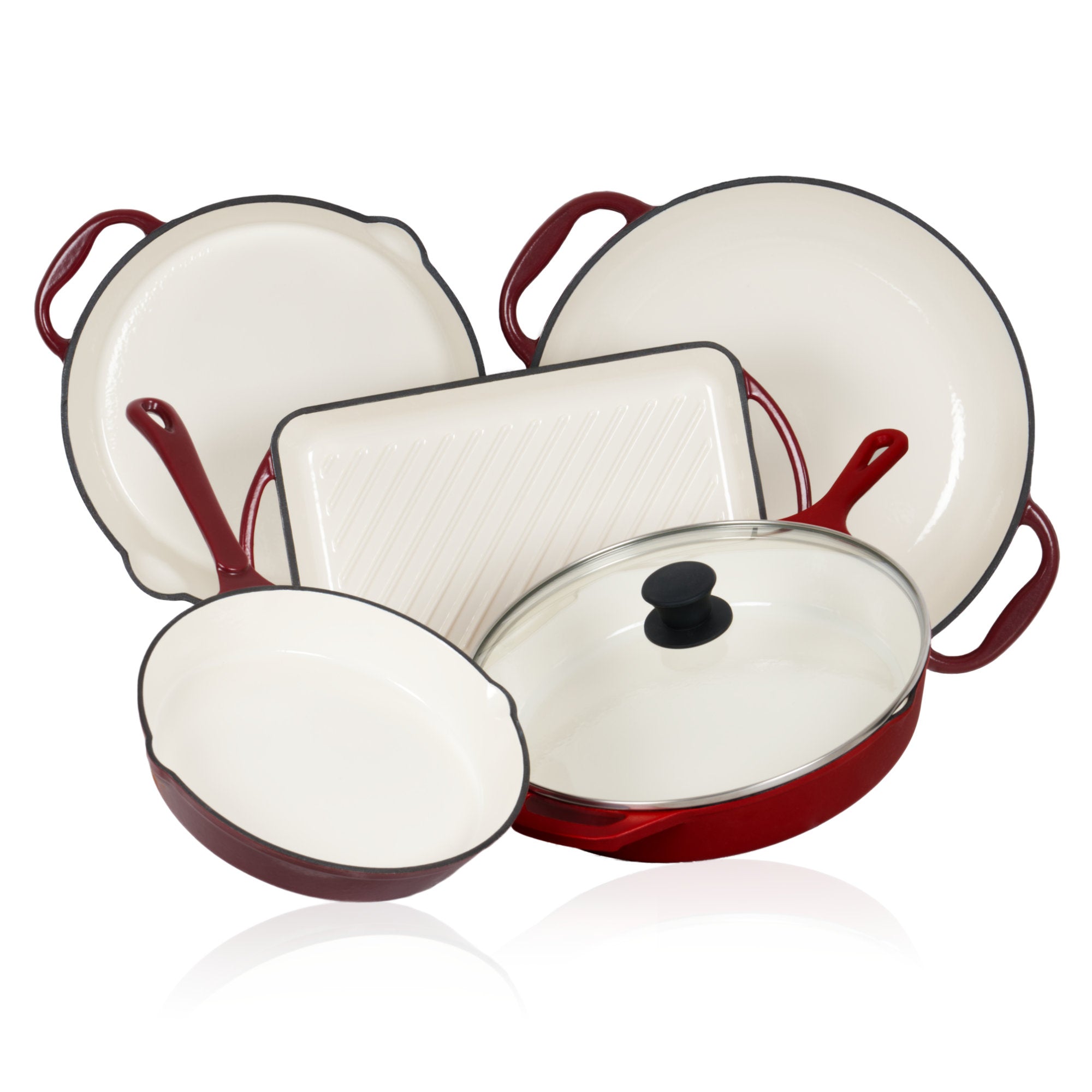 5-piece cast iron enamelled frying pan set