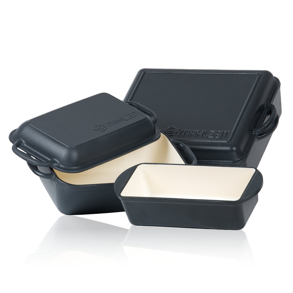 Roasting pan set, 3-piece, cast iron, enamelled