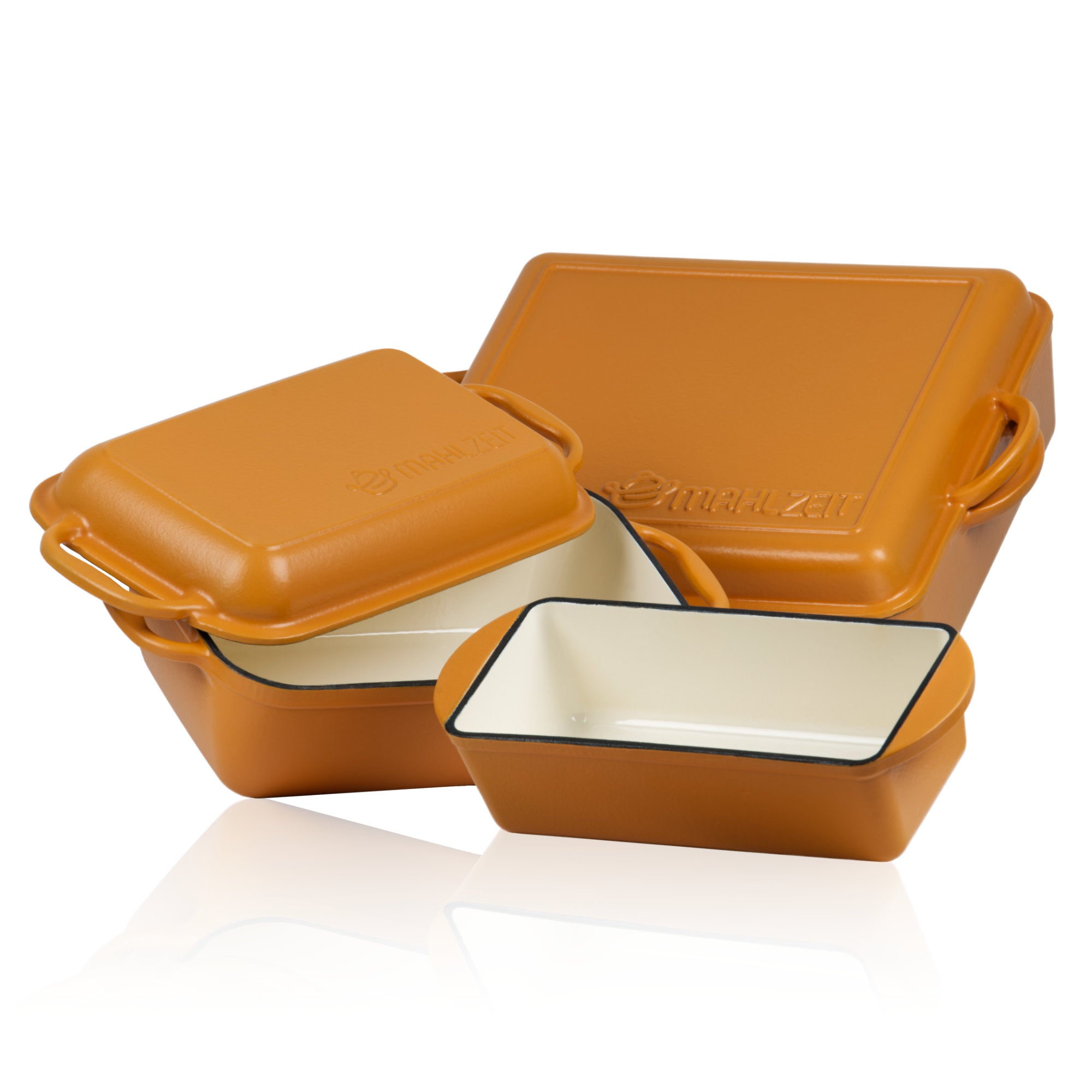 Roasting pan set, 3-piece, cast iron, enamelled